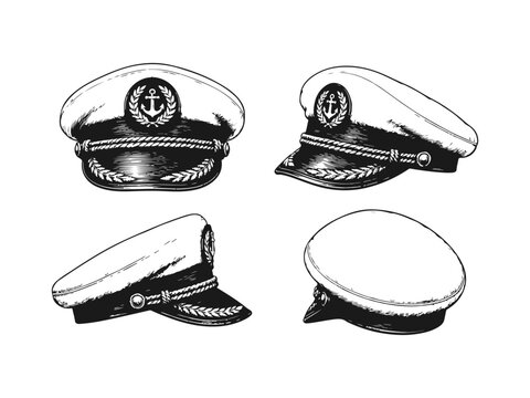 Hand Drawn Captain Hats Sketch Set