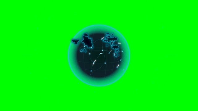 High-end 4K seamless loop motion graphic of a holographic cyber globe with glowing fiber-optic data streaks, advanced HUD elements, and global network nodes.