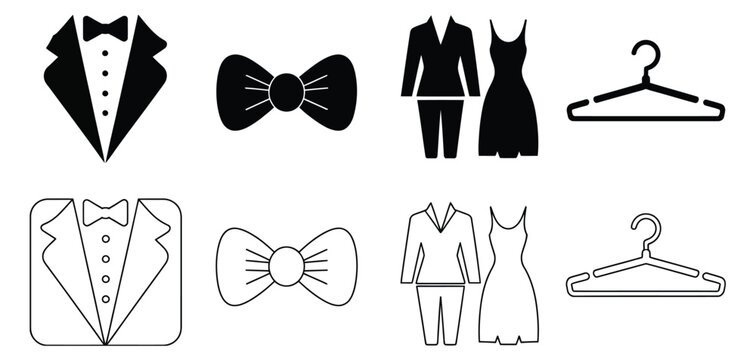 Event dress code icons featuring shirts, suits, ties, and hangers for fashion branding.