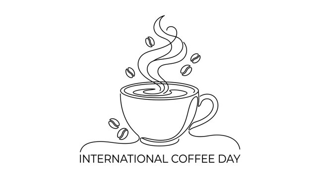 Continuous line art of coffee cup for International Coffee Day