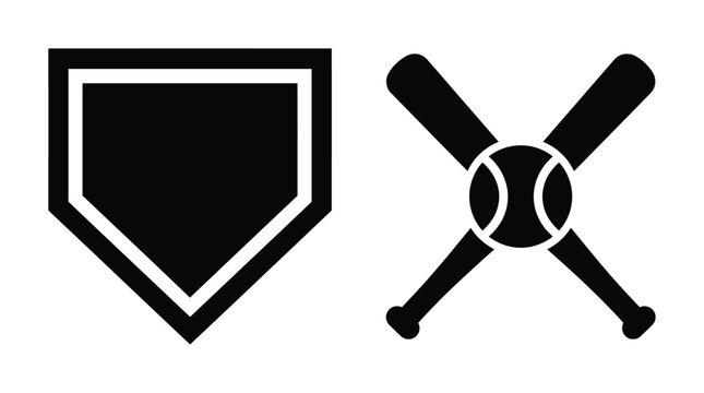 Baseball home plate and crossed bats silhouette on a white background
