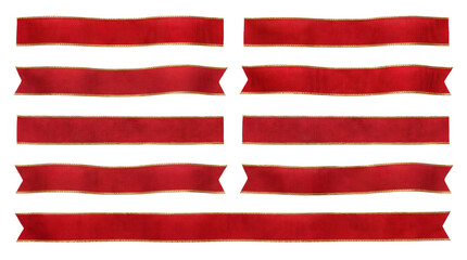 Obraz premium Red satin Christmas ribbon banners with gold edge trim for holiday design