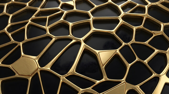Abstract generative art background with luxury black and gold Voronoi diagram pattern