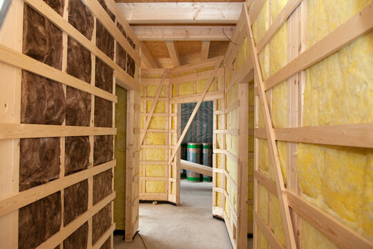 Europe, Germany, Rhineland Palatinate, Interior construction with thermal felt insulation