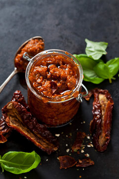 Glass of tomato pesto