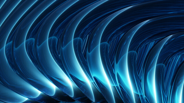 Glowing blue abstract waves create a futuristic digital background