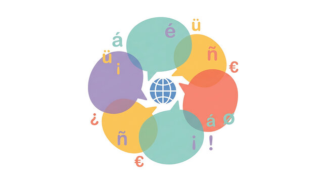 European Day of Languages Design with Speech Bubbles and Globe on Transparent Background Isolated on White