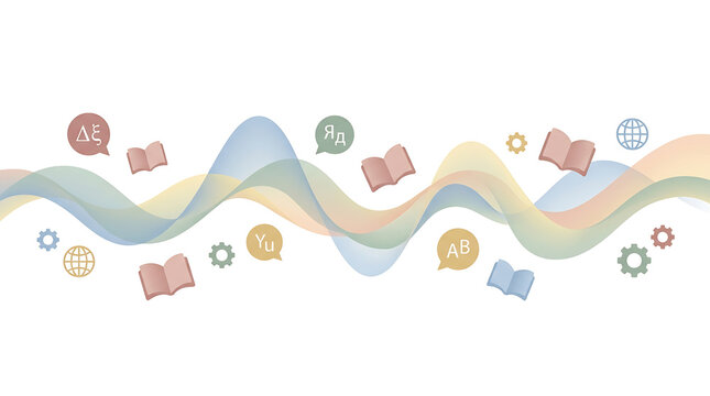 European Day of Languages Banner with Global Speech Bubbles and Books on Transparent Background Isolated on White