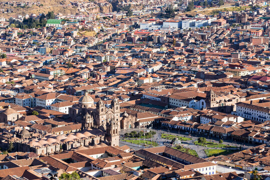 Peru, Andes, Cusco, cityscape as seen from Cristo Blanco Statue
