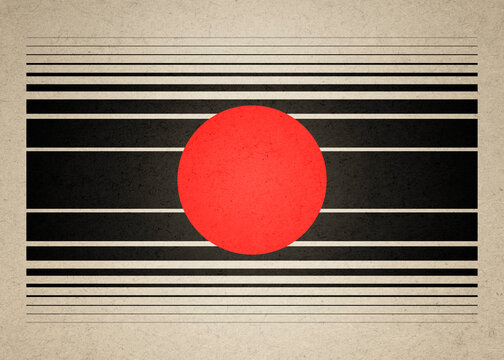 Abstract red sun with black lines illustration in modernist minimal style
