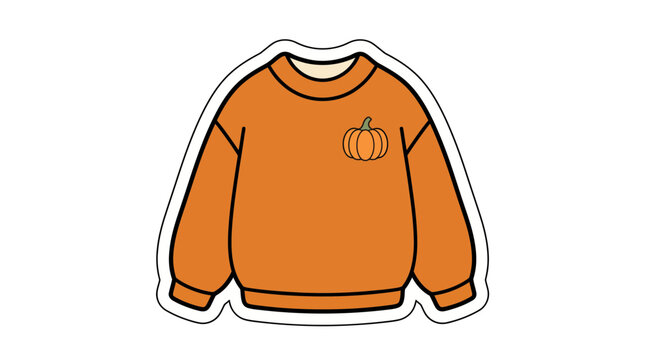 Cute orange sweatshirt with a small pumpkin illustration sticker design.