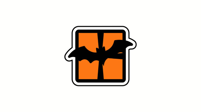 A stylized Halloween icon featuring a black bat silhouette against an orange square background.