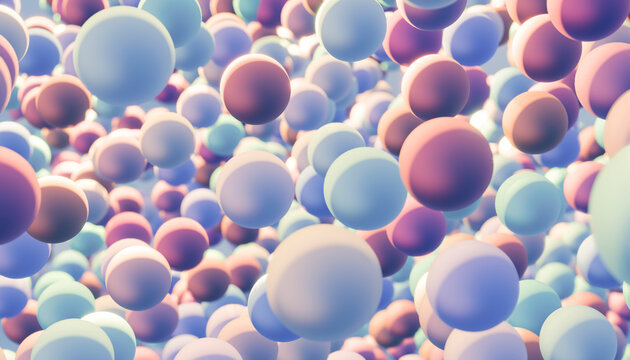 Colorful pastel spheres float in a modern abstract 3D background