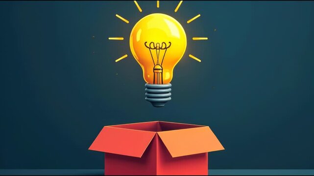 A bright yellow light bulb sits on top of a red box