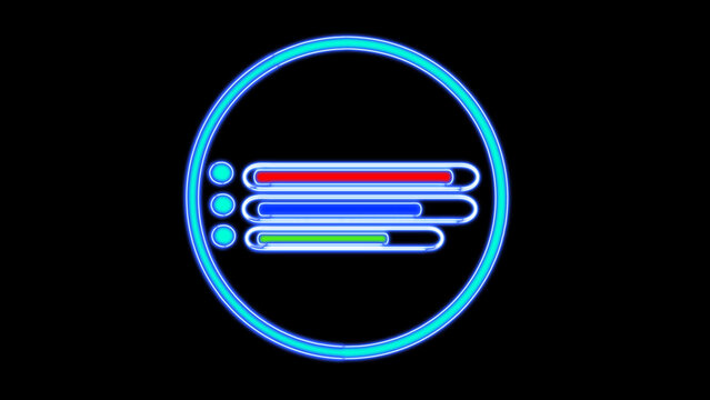 Neon progress bars and dots inside a glowing blue circle on black Keywords: progress bar, loading bar, bar