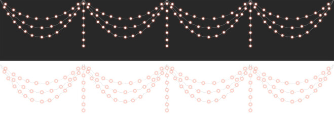 String lights illustration warm glowing effect, arranged in a festive garland draped across, Transparent PNG element, for holiday decoration overlays and seasonal design © Ashira