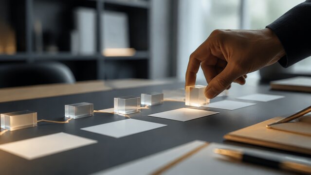 Acrylic block roadmap planning on modern business desk