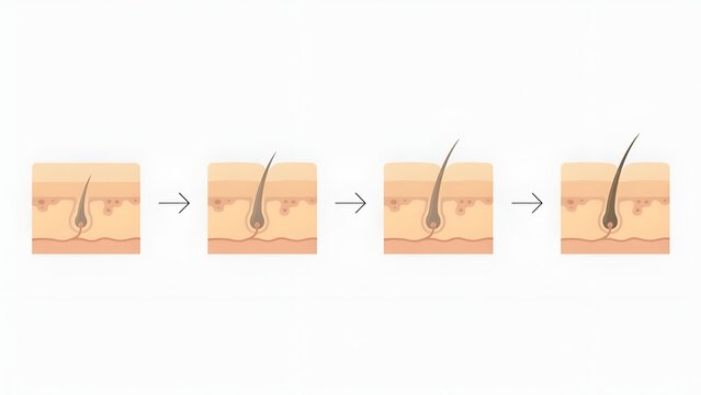 Stages of hair growth cycle in human skin anatomy, medical vector illustration
