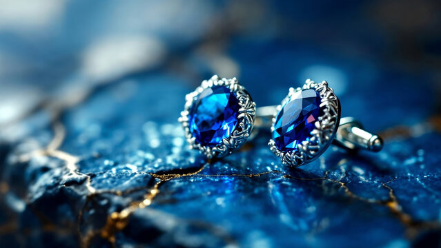 Pair of blue sapphire cufflinks displaying sophistication and precious style