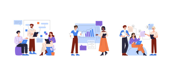 Fototapeta premium Team Collaboration and Data Analysis Vector Illustration