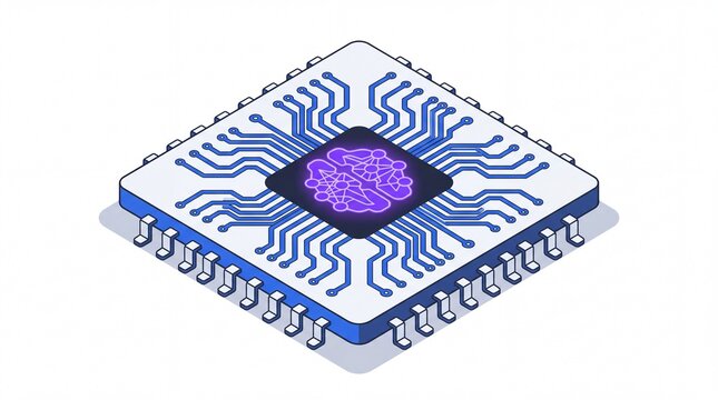 Isometric 3D AI neural processor, microchip hardware concept