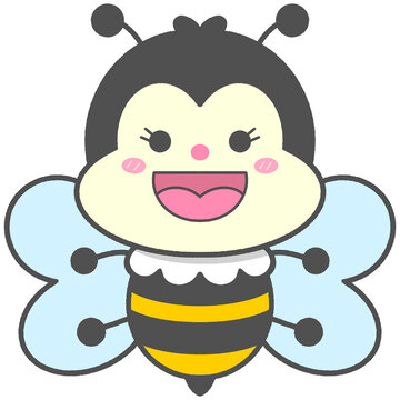 Cute cartoon honey bee character with happy smiling face