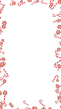 Falling Red Candy Canes and Peppermints border frame Isolated on transparent background,png Christmas and New Year Holiday Celebration Videos Overlay vertical social media design element