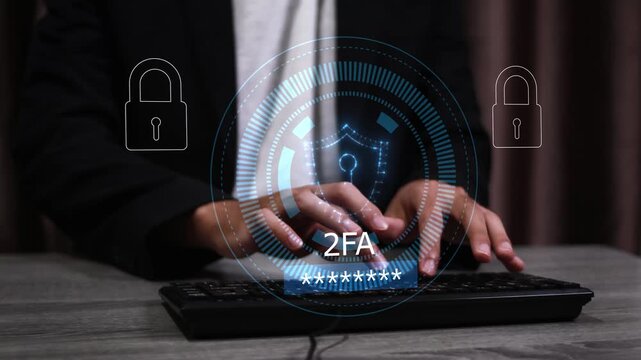 User enabling two-factor authentication (2FA) laptop for secure login. Cybersecurity concept with digital password protection and identity verification technology.