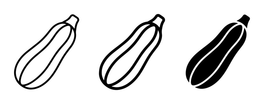 Zucchini Icons, Vegetable Vector Graphics, Summer Squash Outline & Silhouette