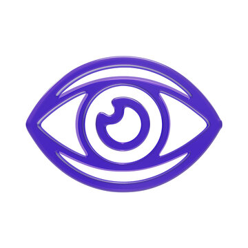 3D purple eye icon for vision preview, user visibility, privacy observation, and eye tracking