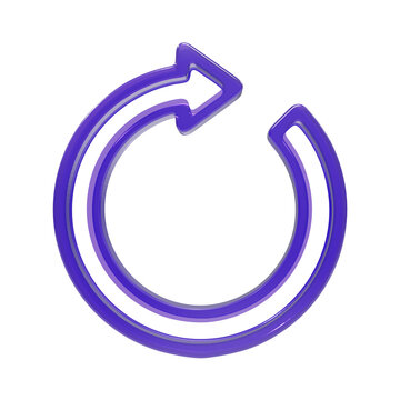 3D purple refresh arrow icon for system synchronization, page reload, and continuous loop