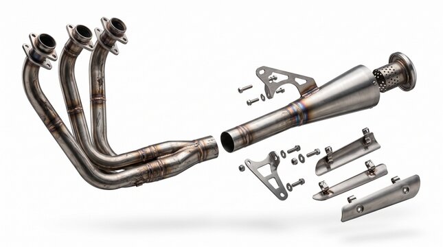 Cafe Racer Exhaust Manifold Vector Isolated Header Pipe Assembly