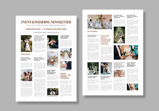 Wedding Event Newsletter Template with Romantic Editorial Layout
