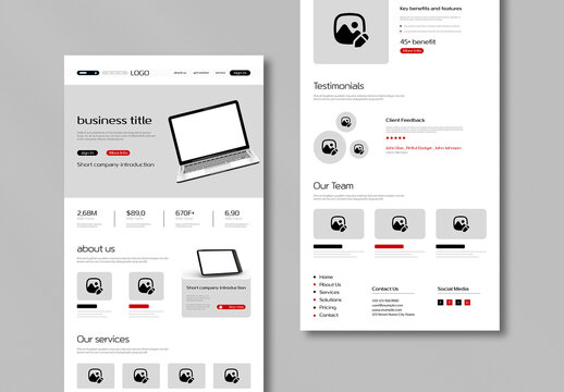 Wireframe Landing Page UI Design Template