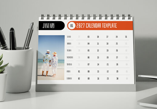 Creative 2027 Desk Calendar Template with Travel Photography