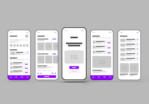 Modern Mobile App Wireframe UI Kit with Clean Screen Layout