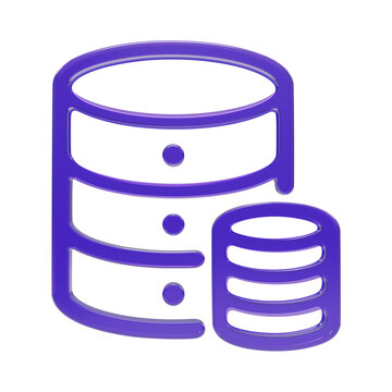 3D purple database storage icon for big data repository, server storage, and data center
