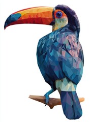 Fototapeta premium Colorful Low Poly Toucan Bird Illustration Isolated On A Clean White Background