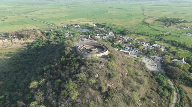 Aerial View of Ekattarso Mahadev Temple Chausath Yogini Temple Mitaoli Morena Madhya Pradesh