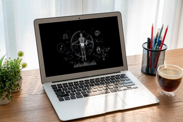 Medical science technology and futuristic healthcare virtual computer software analyze human health...