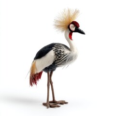 Fototapeta premium Decorative Beaded Grey Crowned Crane Ornament Standing On White Background