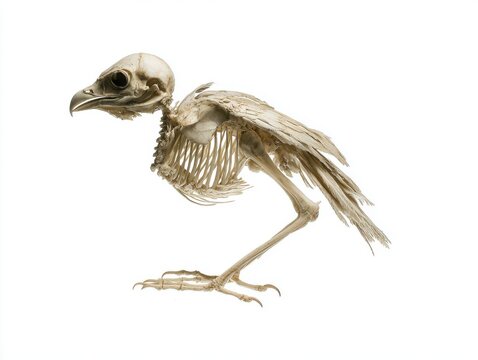 Detailed Anatomical Skeleton Of A Small Bird Isolated On White Background