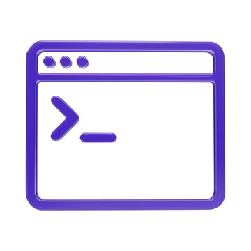 3D purple command line terminal icon for software programming, code prompt, and system console