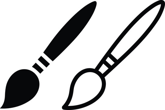 Two Paint Brushes in Black and Outline Styles