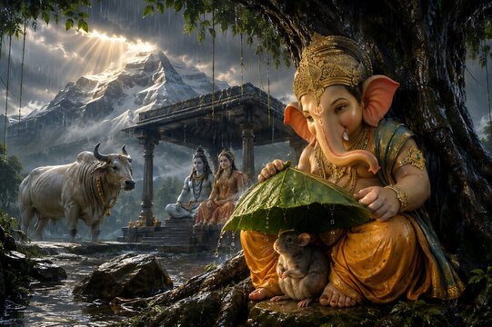 Ganpati Bappa with Lord Shiva and Goddess Parvati &ndash; Ganesh Chaturthi, Gauri Ganpati, Maha Shivratri and Ganesh Jayanti Divine Celebration