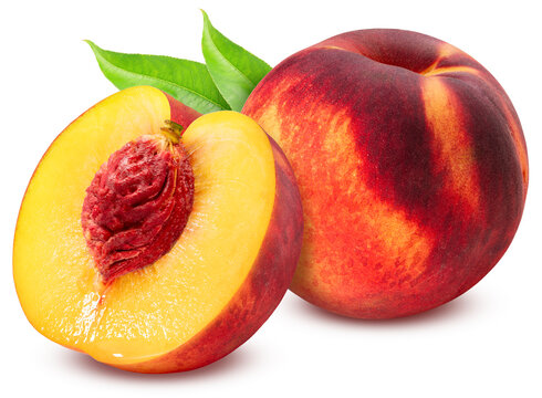 Fragrance red peach fruit isolated on white background, Fresh Peach on white background with clipping path, gourmet beverage branding, and premium food packaging design.