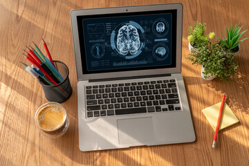 Medical science technology and futuristic healthcare virtual computer software analyze human health...