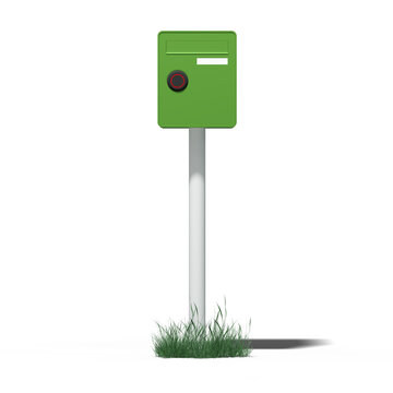 Green mailbox with smart lock &ndash; 3D render on transparent background