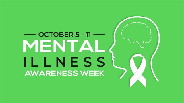 Clean green mental health animation featuring a brain and awareness ribbon for Mental Illness Awareness Week, ideal for healthcare and educational campaigns.