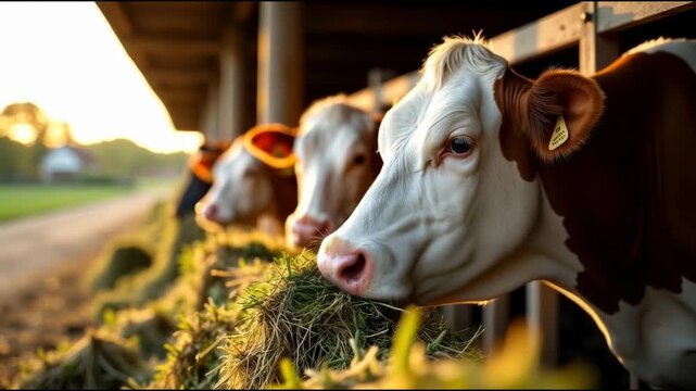 A group of cows standing next to each other in a field or pasture